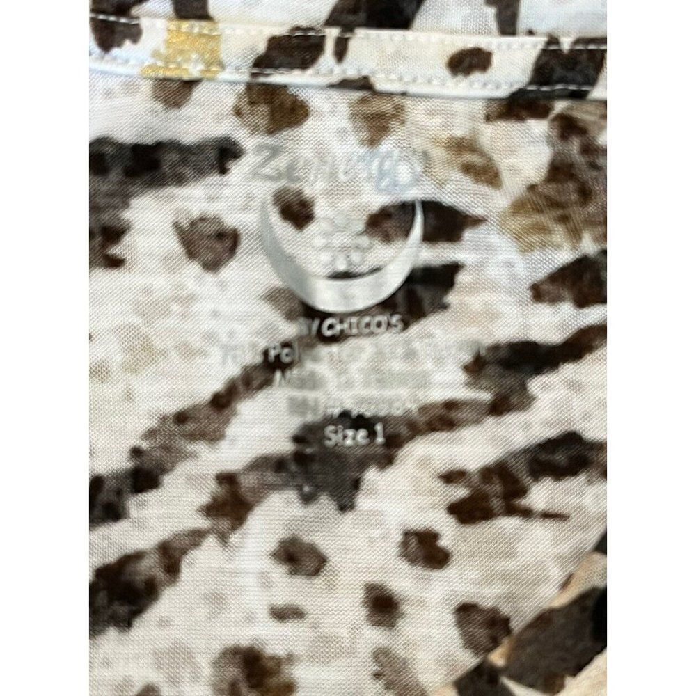 Chicos Zenergy 1 Medium Animal Print Blouse Leopard Gold Metallic Lightweight - Picture 5 of 5
